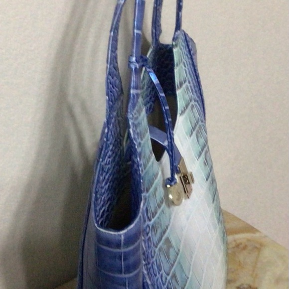 Large Blue Leather Brahmin Carla Tote  (Like New) - Picture 10 of 12